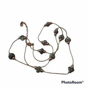 Gold tone Crystals, Beads, and faux Diamond Necklace 18" plus 3" extender